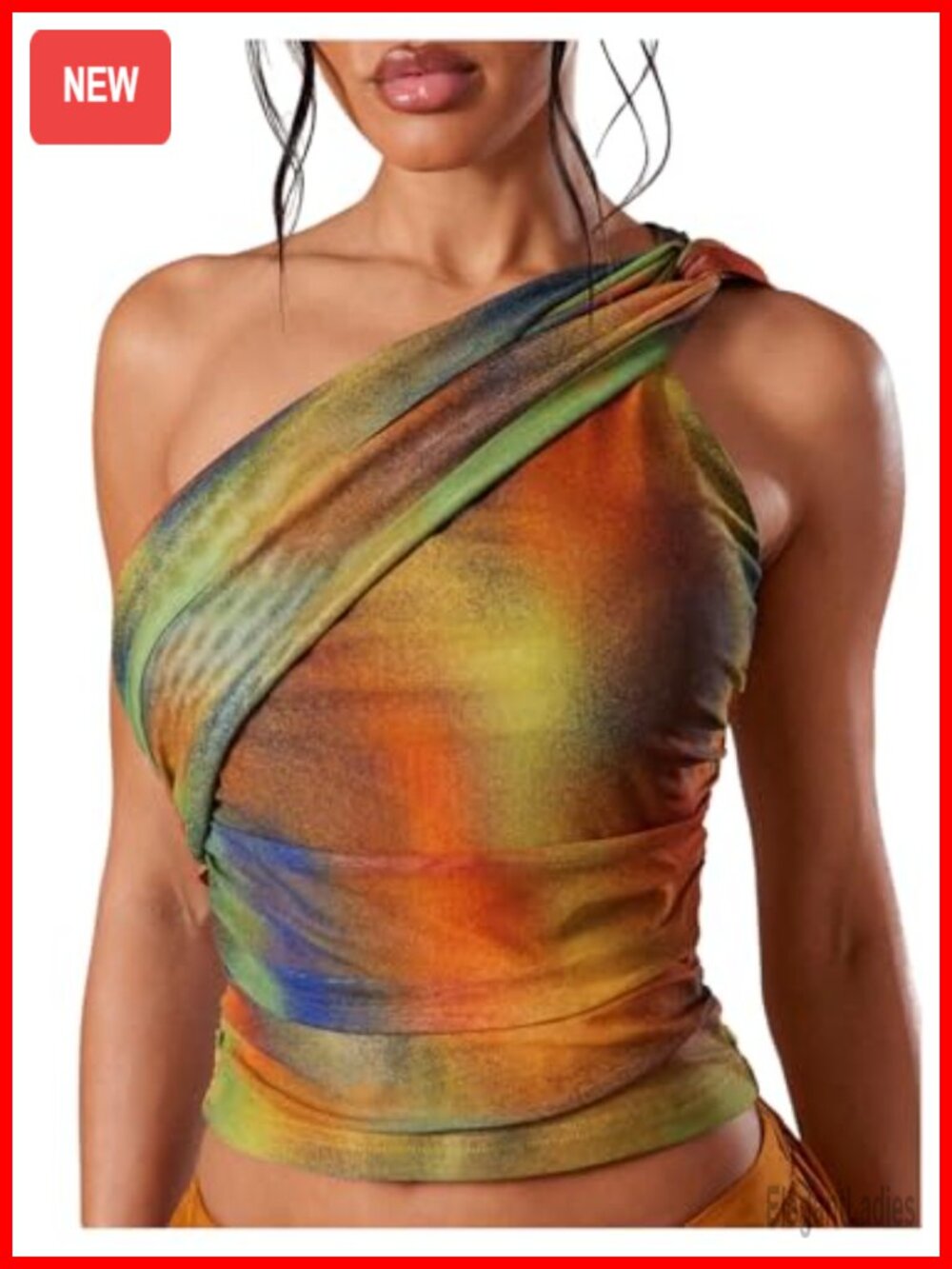 Women's Tie Dye One Shoulder Crop Top Ruched Rave Going Out Top